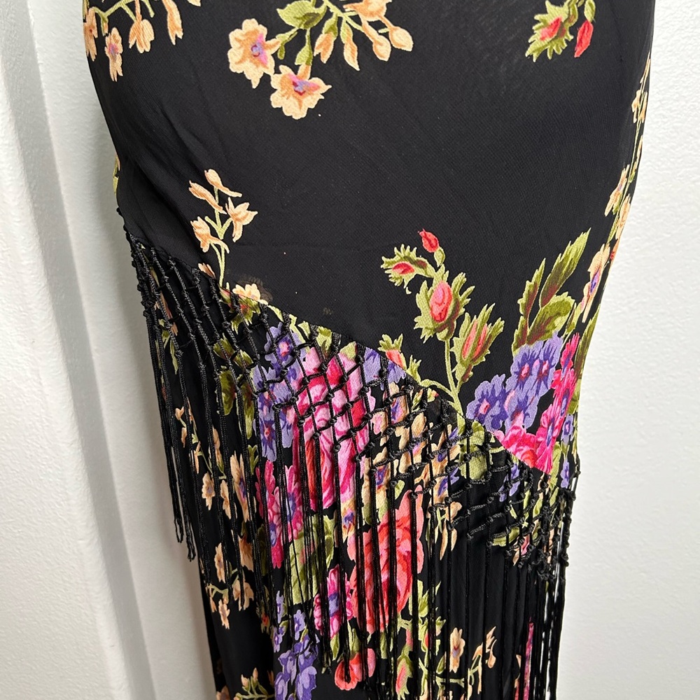 Vintage Late 90s Floral Dress with Fringr - Picture 8 of 9